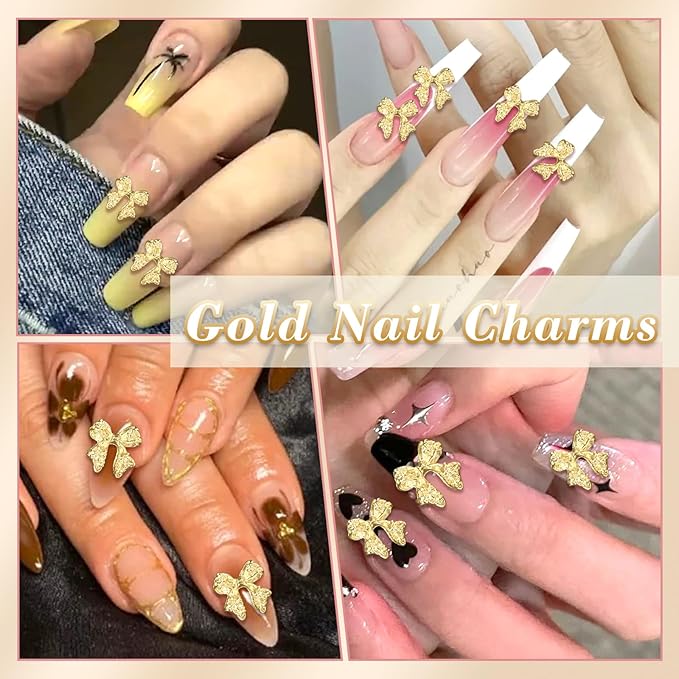 80 Pcs Gold 3D Bow Metal Nail Charm, Luxury Shiny Bows Nail Jewelry Charms for Alloy Nails, DIY Crafts