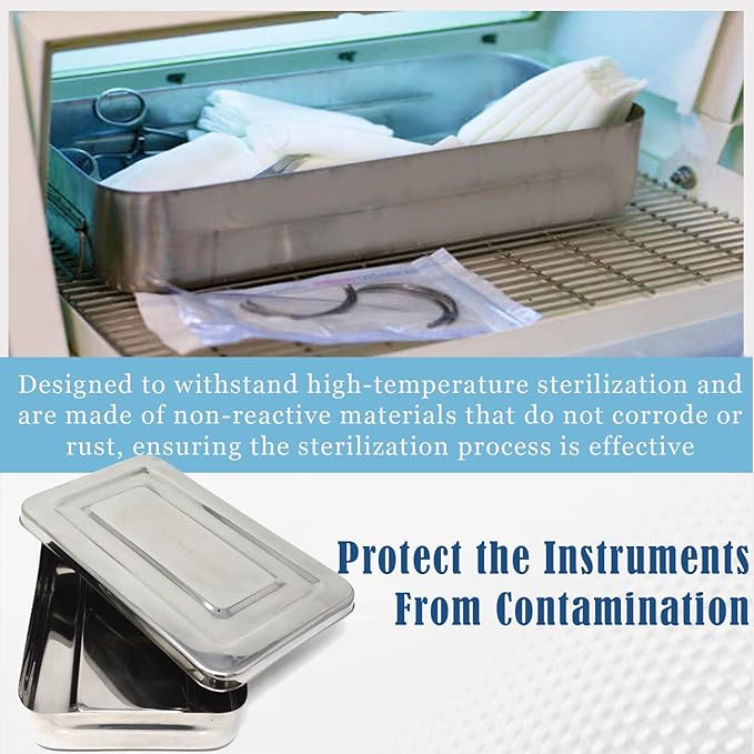 Stainless Steel Surgical LAB Dental Sterilizer Instrument Box, Organizer Jewelry/Tools Storage Tray with Lid - 10L x 6W x 2H
