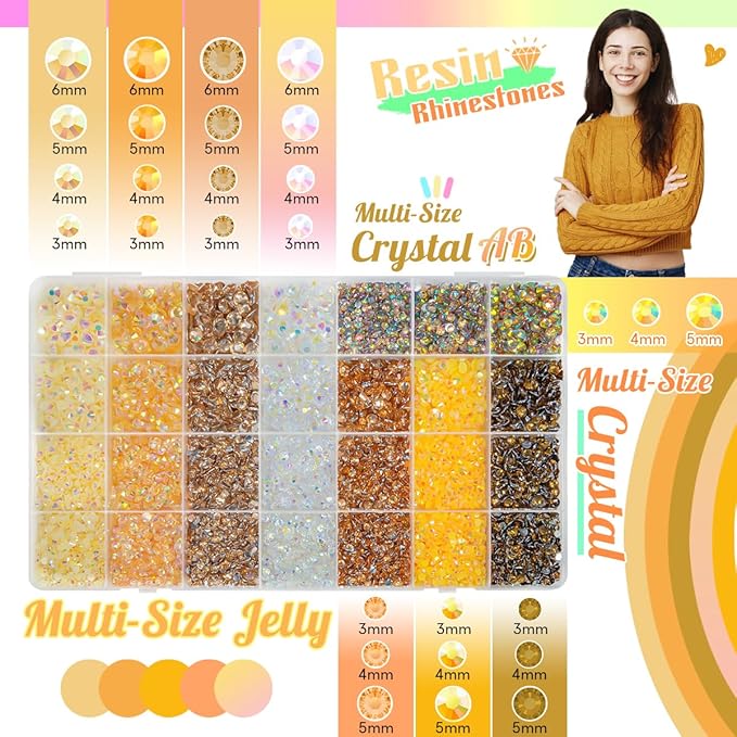 28 Types Colorful Champagne AB Jelly Resin Rhinestones w B7000 Jewelry Glue for Bedazzling Crafting 3mm-6mm Flatback Stones Gems Diamonds for Nails Face Eyes Makeup DIY Crafts Tumblers Bottles