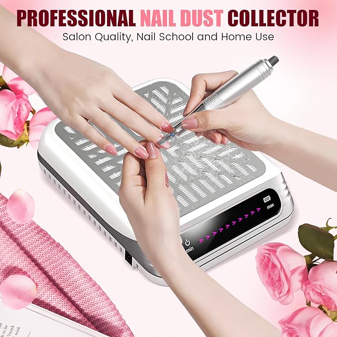 iMeshbean Nail Dust Collector, Cordless Dust Collector Nail Tech, Powerful Nail Fan Dust Collector with 10-Gear Touch Screen Control, Reusable Filters, for Home & Salon, Low Noise