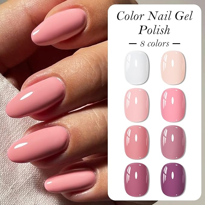 MEET ACROSS 1 Step Gel Polish Set Nail Art Manicure 3 in 1 Gel Kit Soak Off LED Gel Nail Varnishes No Need base gel top coat (Set-1, 8PCS)