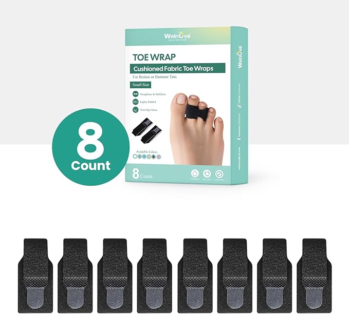 Welnove Hammer Toe Straightener - 8 Pack Broken Toe Wraps - Hammer Toe Corrector for Women - Toe Splints for Crooked Toes, Curled Toes, Bent Toes - (Small, Black)