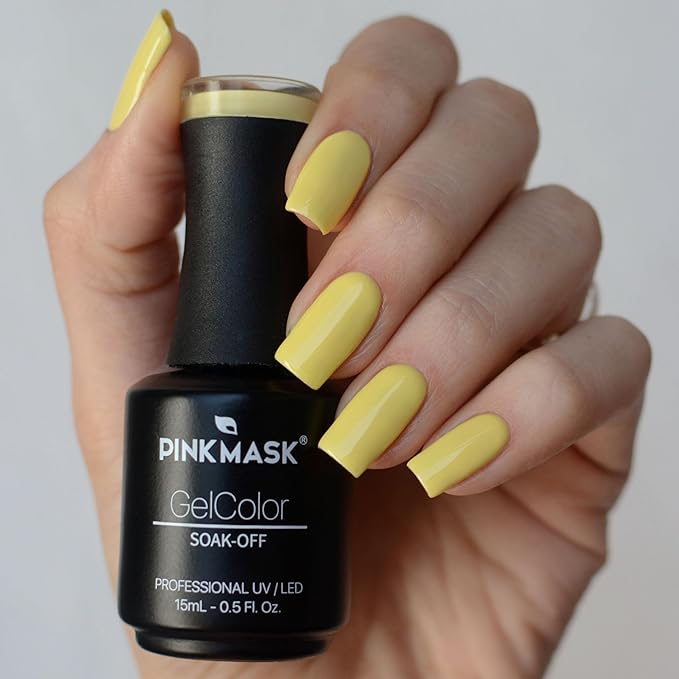 PINK MASK Gel Color Nail Polish Yellow Lily 15ml / o.5 oz - UV/LED Gel Polish, Non Wipe, Long Lasting, Soak Off Formula