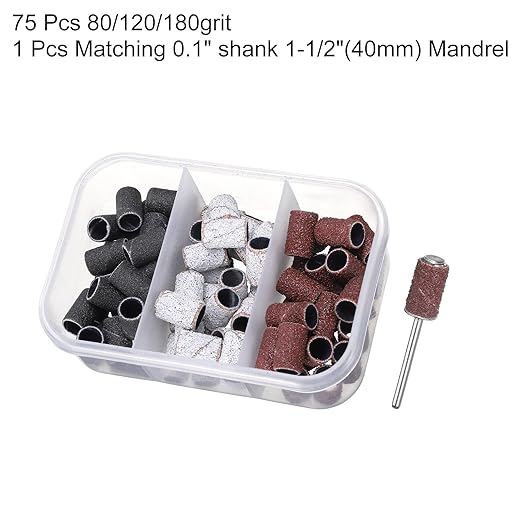 HARFINGTON 76pcs Small Sanding Bands 80/120/180 Grit for Nail Drill Bits Mini Sanding Band with 2.35mm Mandrel for Nails Gel Manicures