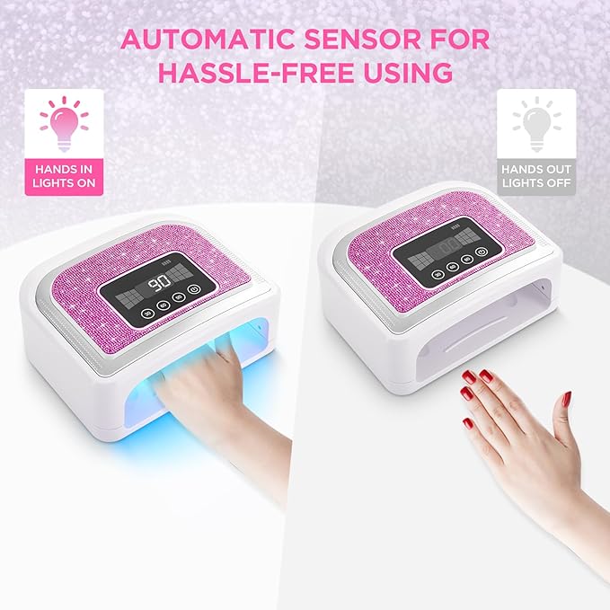 Aedavey Cordless Nail Lamp, Rechargeable UV Nail Lamp for Gel Nails, LED Nail Lamp with 4 Timer Modes, Gel Nail Light Decorate with Sparkling Nail Rhinestones Diamond (Sparkly Rose Red Diamond)