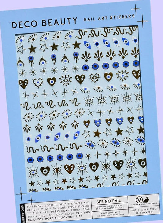 Deco Beauty See No Evil Nail Stickers - Lightweight & Easy-to-Apply Nail Art with Trendy Designs - Durable & Long-Lasting Nail Stickers for Women, Ideal for DIY Manicures & Salon-Quality Nails