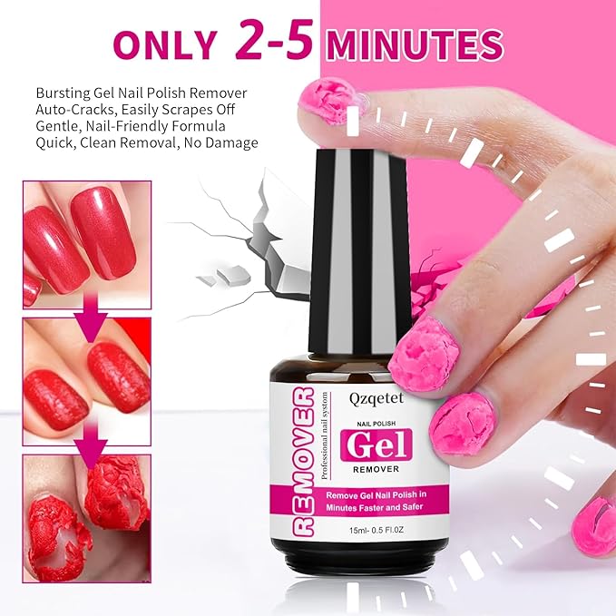 Gel Nail Polish Remover Kit – 15ML（0.5fl.oz） Fast Gel Remover No Soaking or Wrapping Needed, Includes Cuticle Pusher & Scraper, Easy Removal for Gel Nails, Perfect for Salons or Beginners