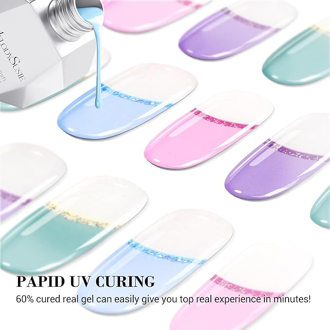 MelodySusie Semi Cured Gel Nail Strips, 20 PCS Gel Nail Stickers, UV Light Required, Durable & Salon Quality (Macaroon French Tips)