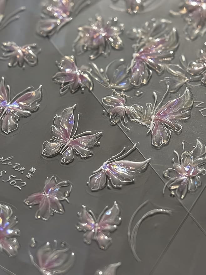 Butterfly Nail Stickers 5D Embossed – Premium Salon-Quality Nail Charm Accessories, Easy Application & Self-Adhesive Pink Butterflies Decal for DIY Manicure, Nail Art, Press on, Home or Salon Use