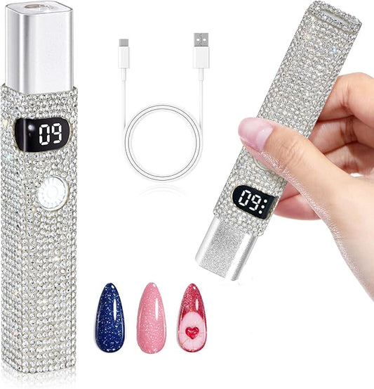 Handheld UV Light for Gel Nails,Mini LED Cordless Nail Lamp for Gel Nail Polish,Portable Flash Cure Lamp,Rechargeable USB Nail Dryer with LCD Display Fast Curing (White Diamond)