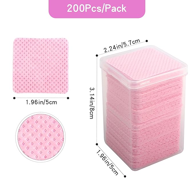 400 PCS Lint Free Nail Wipes Eyelash Extension Glue Wipes Absorbent Soft Super Non-Woven Fabric Lash Glue Wipes Nail Polish Remover Wipes for Lash Extension Supplies（Pink)