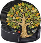 Drink Coasters with Holder Stand Set of 6, Tree of Life Vintage Pu Leather - Image 2