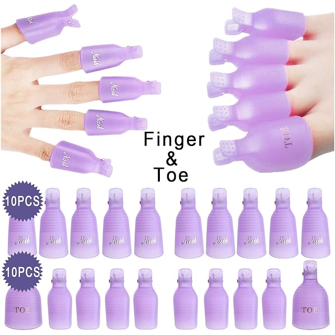 INFILILA Nail Polish Remover Clip Set 20pcs Nail Clip Caps Nail Soak Off Clips For Finger And Toe 1000pcs Lintfree Nail Polish Remover Wipes For UV Gel Acrylic Nail Polish Removal