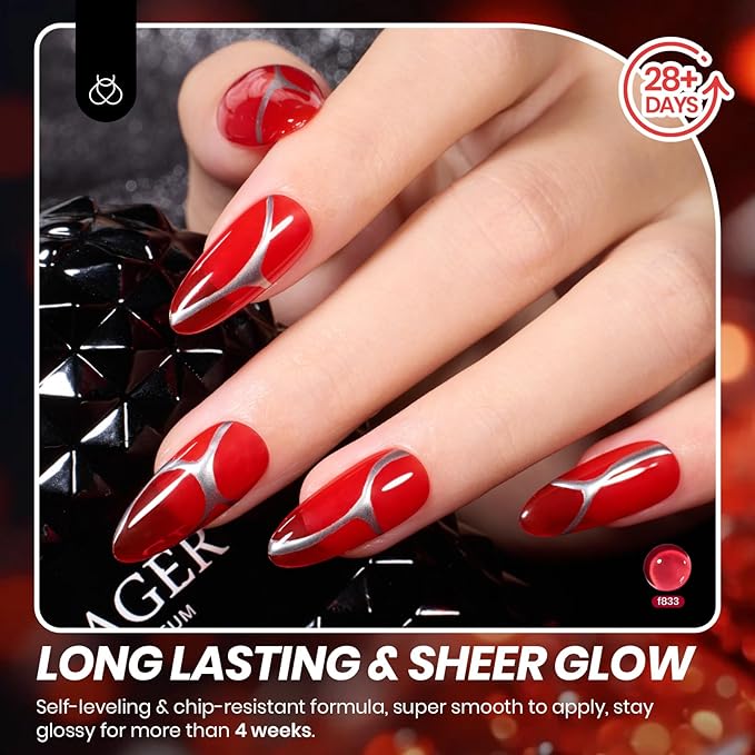 Beetles Red Jelly Gel Nail Polish Set - Luminous Ruby Jelly Gel Polish, 6 Colors Burgundy Red Gel Nail Kit Neutral Sheer Translucent Effect Soak off UV DIY Salon Manicure Gift for Women