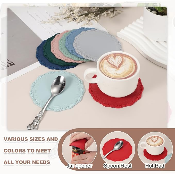 uxcell Set of 4 Round Silicone Coaster, Dark Blue - Image 3
