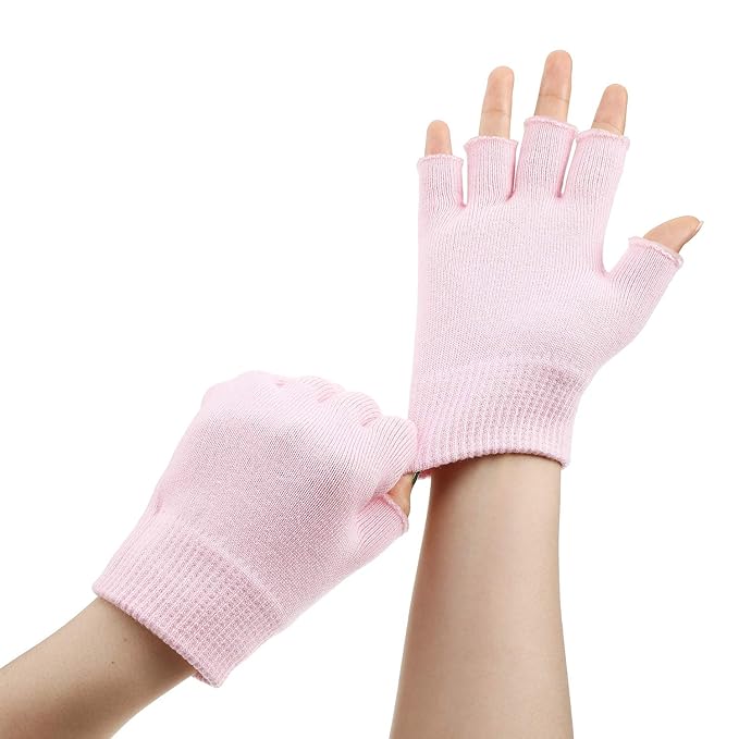 2 Pairs Fingerless Moisturizing Gloves Fingerless Gloves for Women Cotton Soft Moisturizing Eczema for Dry Rough and Cracked Hands Repair Arthritis Hand Typing for Men and Women (Pink)