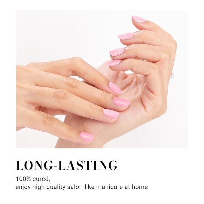 MelodySusie Semi Cured Gel Nail Strips, Candy Pink, Works with Nail Lamps, Salon Quality, Long Lasting, Easy to Apply, Includes 30Pcs, 2 Prep Pads, Nail File and Wooden Stick