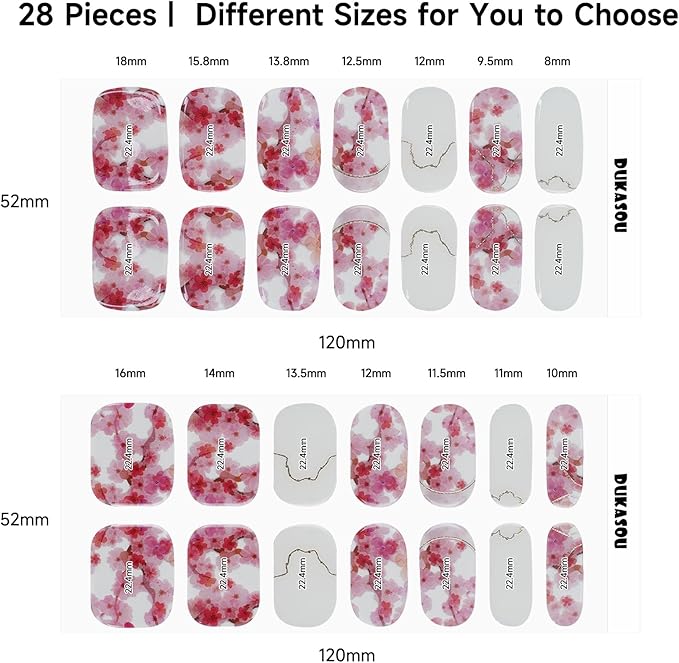 Semi Cured Gel Nail Strips | 28 pcs Gel Nails Strips Work with Any UV Lamps, Long Lasting UV Nail Stickers for Women DIY Nails Wraps(Sakura White)