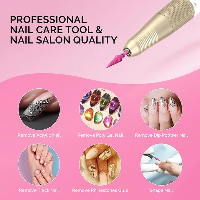 MelodySusie Professional Tapered Nib Nail Drill Bit, 3/32'' Carbide Tungsten Multi-function Bit, Suitable for Manicure Pedicure Cuticle Gel Polishing, Technicians Bit, Series Bit-M, Pink Blossom, M