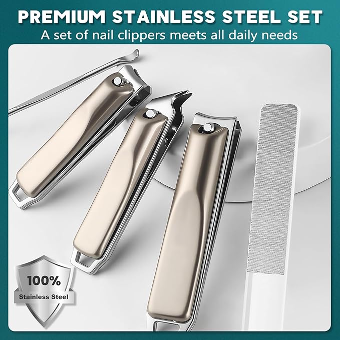 Nail Clippers Set – 5-in-1 Stainless Steel Manicure Set and Nail Care Kit with Fingernail & Toenail Clippers, Portable Manicure Kit for Women, Travel Grooming Kit with Storage Bag for Men & Women