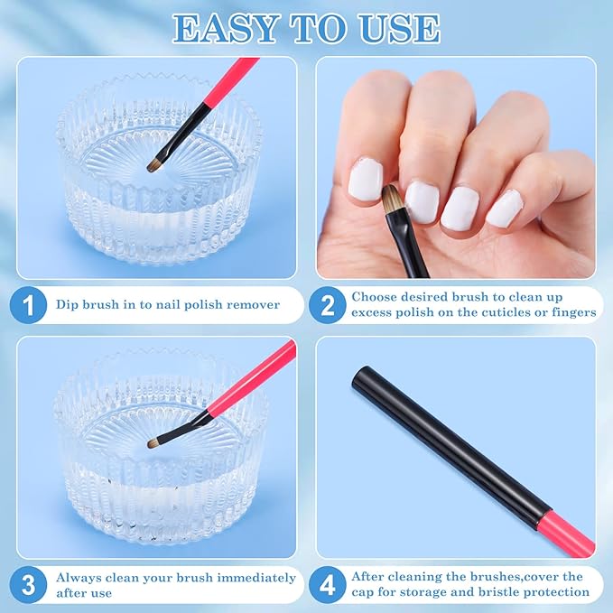 3PCS Nail Clean Up Brushes for OPI Nail Polish Remover, Brushes for Cleaning Polish Mistakes on the Cuticles, Acetone Resistant Nail Brushes for Nail Art and Designs（BB Pink ）