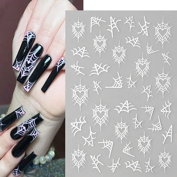5 Sheets Halloween Nails Stickers Spider Wed Nails Art Stickers 3D Self-Adhesive Supplies Nail Decal with Spider Bat Love Design Nail Sticker for Nail Art Women's DIY Decoration