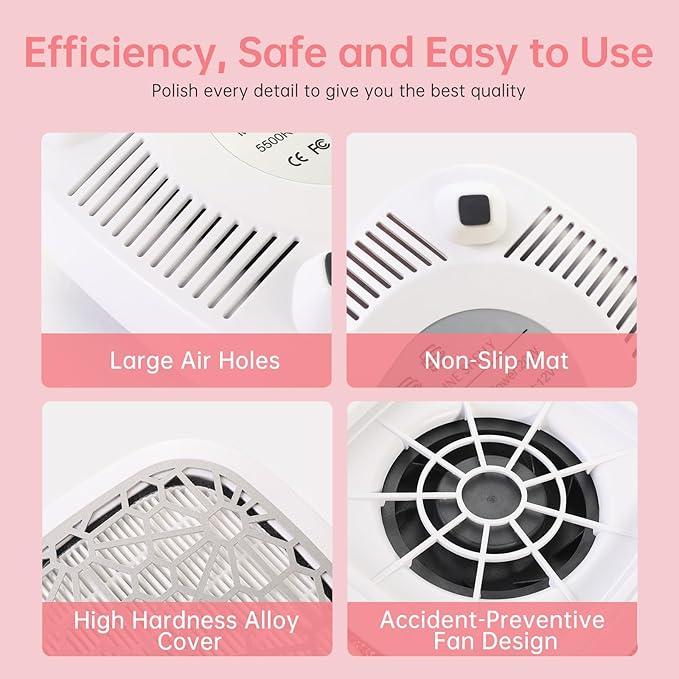 Nail Dust Collector,Compact 6000RPM Vacuum Fan Rechargeable Dust Collector Extractor, Powerful Dust Suction Machine for Acrylic Gel Polish Manicure Pedicure for Nail Salon&Home