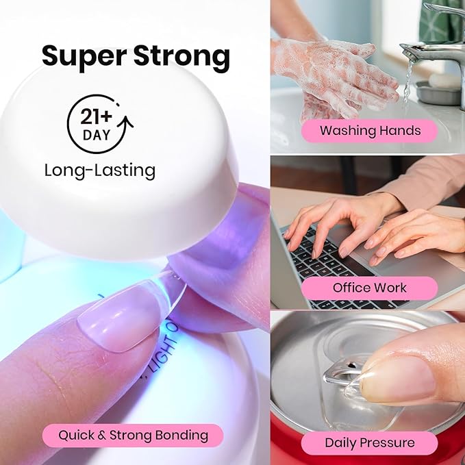 Beetles 3Pcs 15ml HEMA-Free Nail Glue Top Coat & Base Gel Set No Wipe Top Coat Base Nail Glue Gel for False Nails Shine Effect Long Lasting Nail Extension DIY Salon Nails at Home, U V Light Required