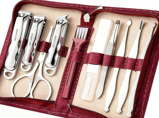Manicure Sets Stainless Carbon Steel and Pedicure Kits – Nail Clippers with Leather Case, Portable Unisex (Ideal for Women) Personal Care Tools for Perfect Nail Grooming (Burgundy)