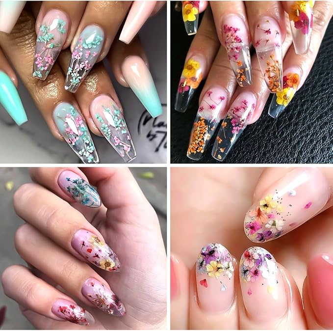 8 Boxs Dried Flowers for Nail Art,Colorful Mini Real Natural Flowers Nail Art Supplies,3D Gypsophila Floral Mixed Tiny Petals Decoration Kits for Resin Jewelry DIY Crafts Manicure Accessories