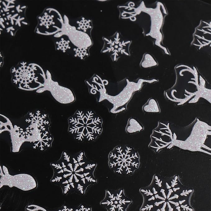 JMEOWIO 9 Sheets Christmas Glitter Nail Art Stickers Decals Self-Adhesive Snowflake Winter Holiday White Nail Supplies Nail Art Design Decoration Accessories
