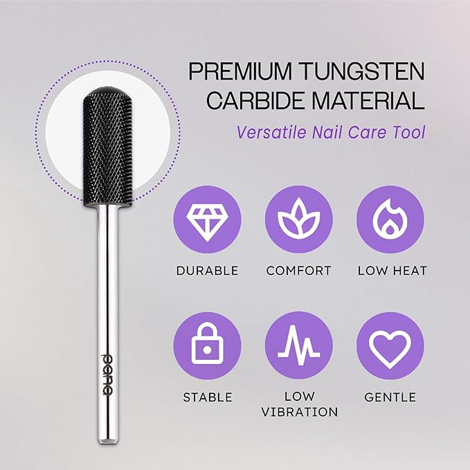 PANA 3/32" Small Smooth Round Top Safety Carbide Nail Drill Bit for Gel Polish & Acrylic Removal Nail Salon Manicure Pedicure Electric File Tools (Small Barrel - DLC Black, Extra Fine)