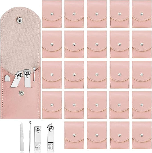 24 Sets Travel Manicure Set Professional Nail Clipper Kit Bulk,4 in 1 Adult Stainless Steel Travel Manicure Kit with Case Individually Wrapped Nail Clippers Bulk for Homeless,Hotel,Charity（Pink）