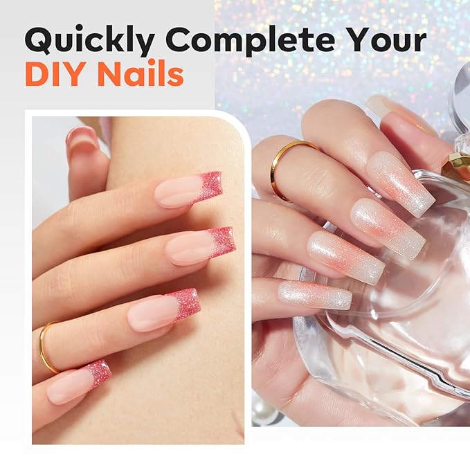 modelones Gel Nail Kit Square, 15Sizes False Nail Tips Instant Apex Solid Glue & Mini LED Light, Medium Square Pre-Building Strong Thick Acrylic Press on Tips U/V Lamp Extension Kit Women Gift 240Pcs
