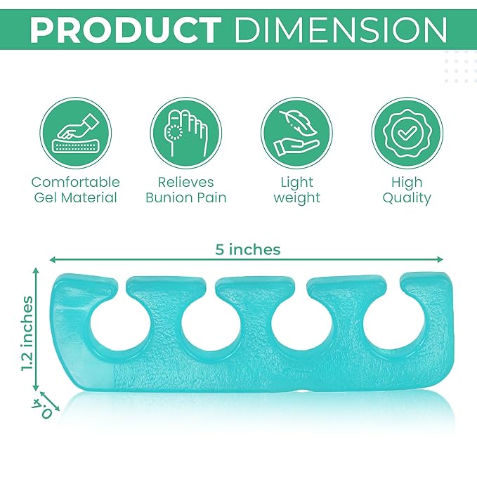 Iconikal 8-Pack Pedicure Gel Toe Separator 5x1.2-Inch Soft Reusable Bunion Relief Spa Day Foot Care Vacation Supply Toe Stretcher 4 Pairs