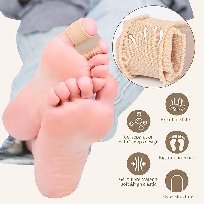 FOYOLO 2PCS Gel Toe Separators Bunion Corrector with 2 Loops be Made of Elastic Fabric Material Toe Corrector for Big Toe,Toe Spacers Suitable for Hallux valgus,Foot Pain,Corns (S)