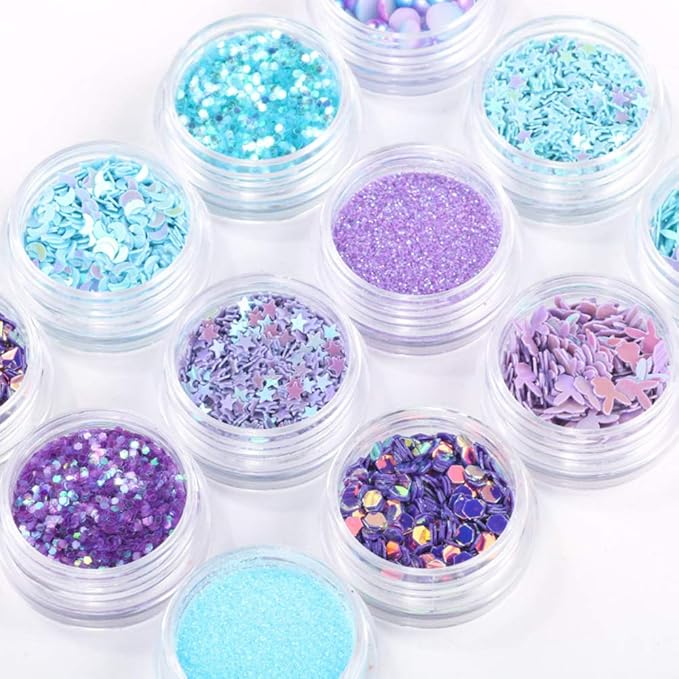 Nail Art Flakes 3D Shiny Acrylic Glitter Sequin Decoration Sparkles DIY Charms Mermaid Pearl 12 Pots