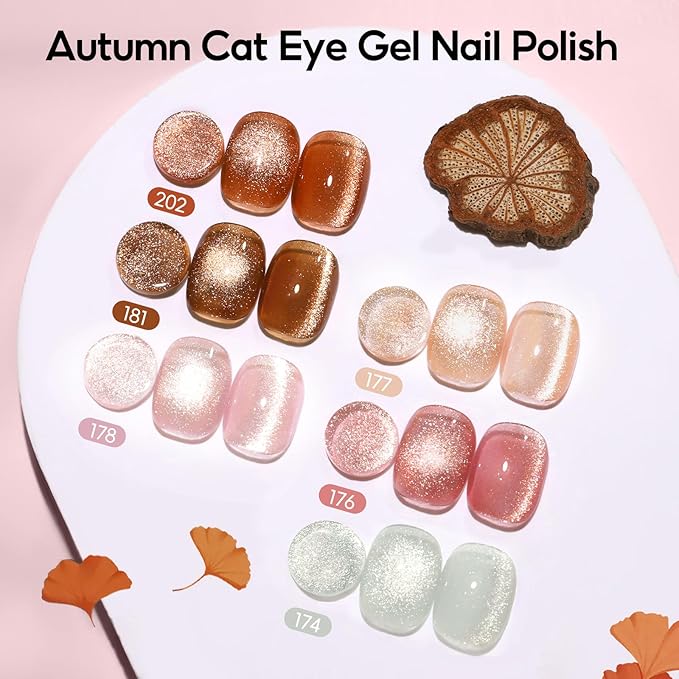 PEACECOLOR Brown Cat Eye Gel Nail Polish Set, 6pcs10ML Brown Red Milky Pink Nude Fall Jelly Gel Manicure Kit Nail Art DIY at Home All Seasons (1)