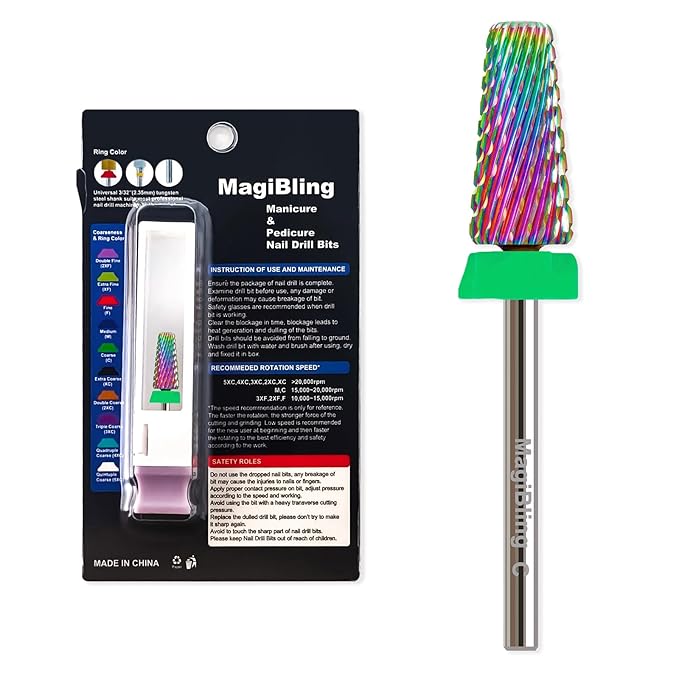 Professional 5 in 1 Tapered Nail Drill Bits, 3/32'' Safety Tungsten Carbide Bits, Remove Hard Gel Fast, Left & Right Hand Use, Easy for Beginner, Technicians Bits, Coarse.