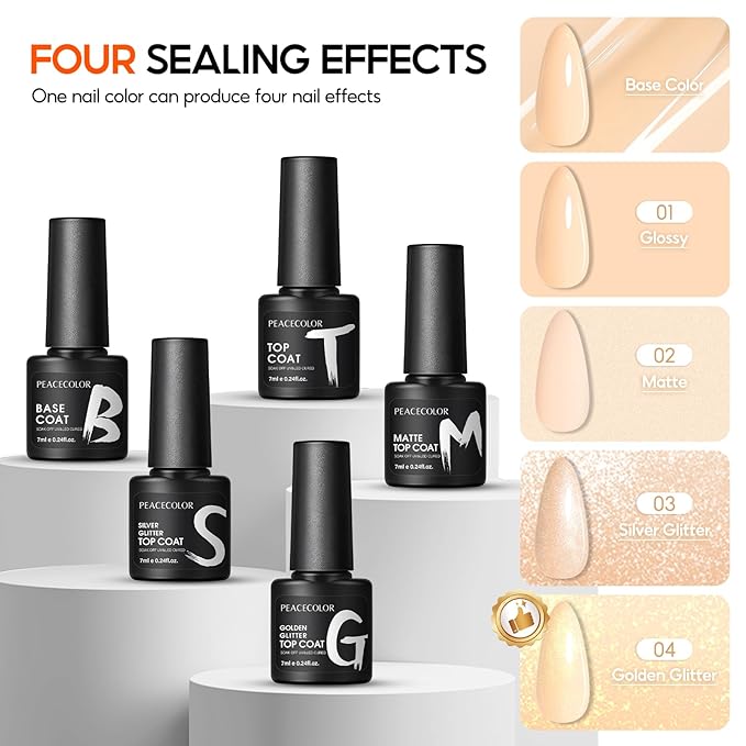 Peacecolor Gel Nail Polish Set 40PCs,Fall Gel Polish Kit 35 Colors White Nude Neutral Brown Pink Red with 5Pcs Glossy/Matte/Glitter Top Base Coat Soak Off Nail Art Gifts for Women