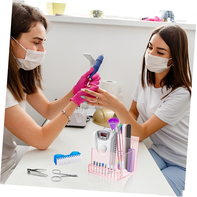 FRCOLOR Nail Kits Nail Drill Bits Holder Stand Display Organizer 1 Transparent Storage Box for Nail Art Polishing Grinding Drill Bit 4.1inch Nail Display Stand