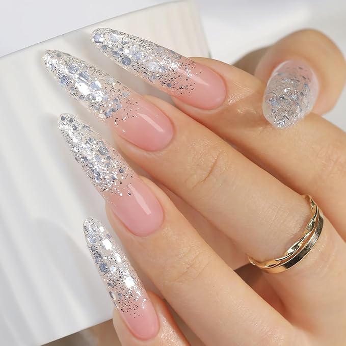 Double Rhythm 0.5Oz Glitter Gel Polish Shimmer Reflective Color for Nail Art Salon DIY Soak Off 15ml Nail Lamp Gel Polish at Home (Silver Sequin-B1017)