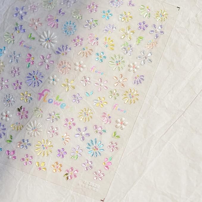 5D Flower Nail Art Stickers,Embossed Self-Adhesive Colorful Floral Nail Decals Cute Daisy Small Flower Floral Nail Art Supplies Summer Nail Design for Women and Girls DIY Manicure Decoration