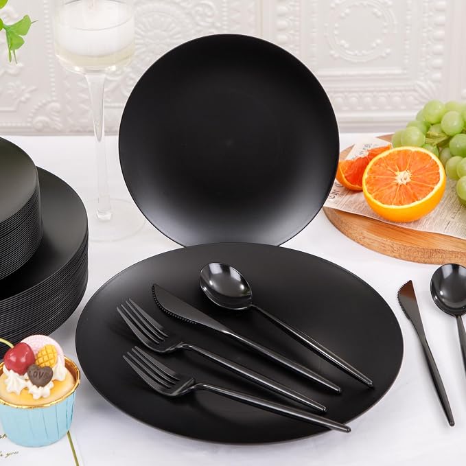 ejonirinjonir 150pcs Frosted Black Plastic Plates Plastic Plate - Image 4