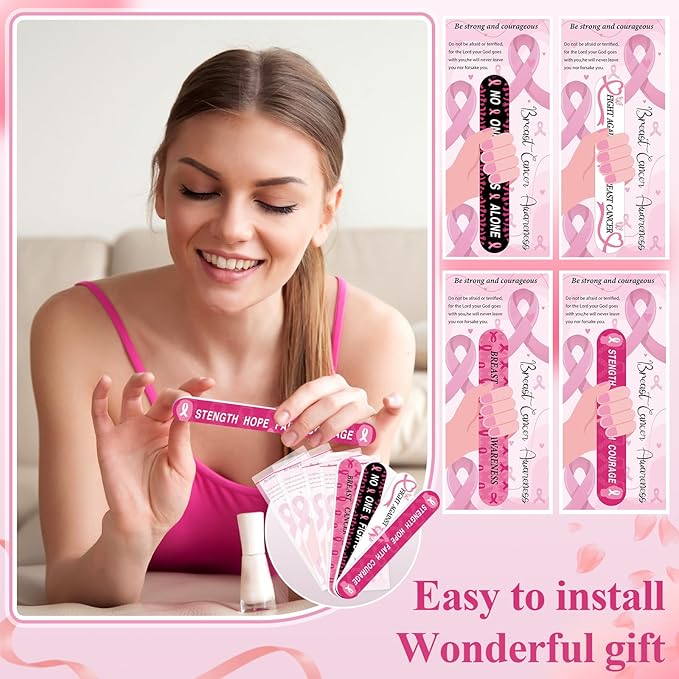 50 Sets 4.72" Breast Cancer Awareness Gift Nail File with Pink Ribbon Design Breast Cancer Awareness Nail Files Bulk Manicure Tools for Women Party Gift Accessories(48PC)