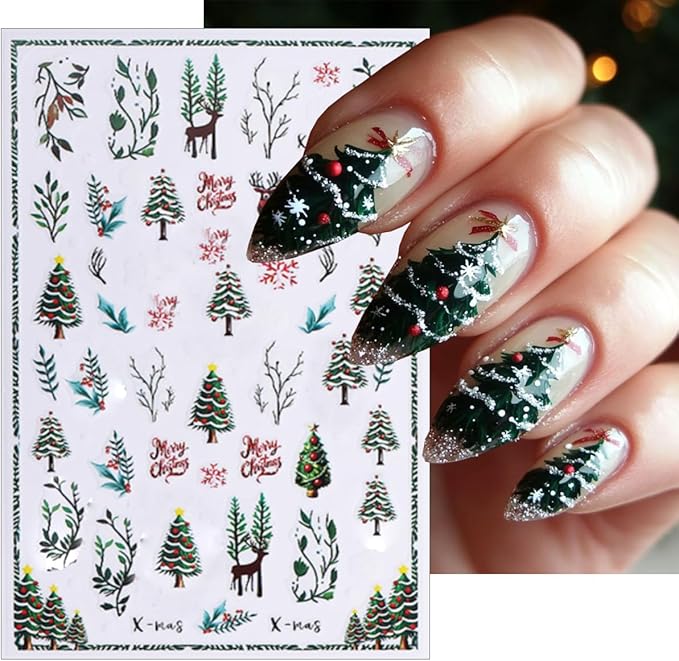 10 Sheets Christmas Nail Stickers Decals Winter Snowflake Nail Art Stickers Self-Adhesive 3D Santa Claus Snowmen Nail Decorations Cute Elk Nails Supplies for Women Acrylic Nails Accessories Kit