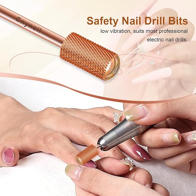 3/32" Large Barrel Smooth Round Top Tungsten Carbide Nail Drill Bit Safety Bit for Gel & Acrylic Removal, 2-Way Rotating Efile Tip, Salon Electric File Accessory (M Grit, Rose Gold)