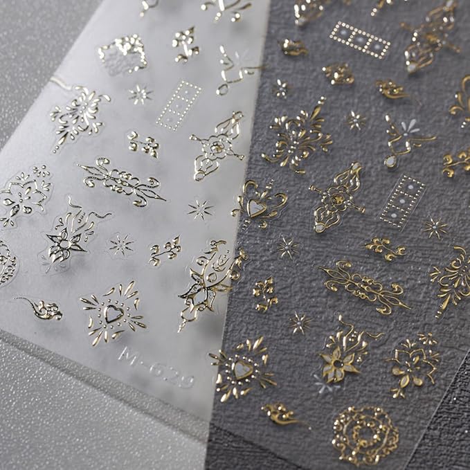 5D Embossed Totem Nail Stickers Gold Totem Nail Art Sticker Self Adhesive Nail Decals Vintage Nail Art Decals Nails Decoration Supplies for Women Girls DIY Manicure