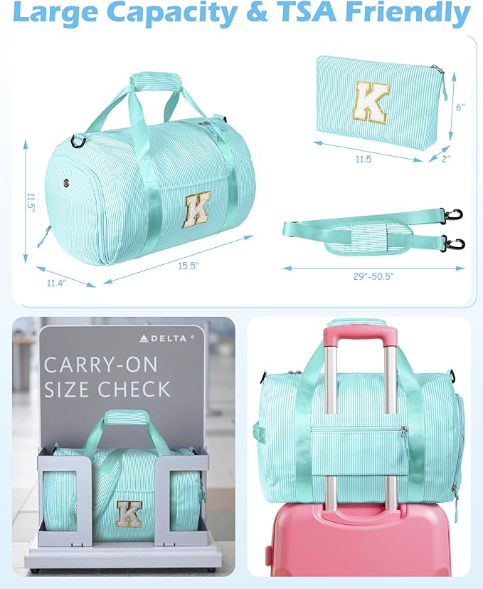 6 Year Old Girl Birthday Gift Ideas,Girls Travel Duffle Bag, Kids Initial Overnight Bags with Shoe Compartment, Personalized Weekend Bag with Cosmetic Pouch, Gifts for Niece (Letter I)