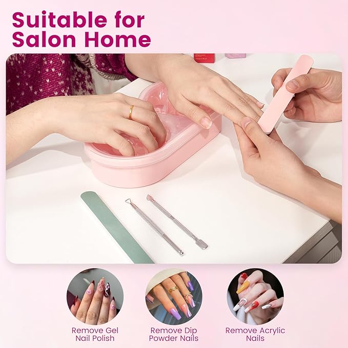 Quaferen Dual Nail Soaking Bowl: 2-in-1 Nail Polish Remover Manicure Bowl Acetone Proof for Women, Time-Saving Soak Off Acrylic Nail Removal Kit for Salon Home (Normal Size, Pink)